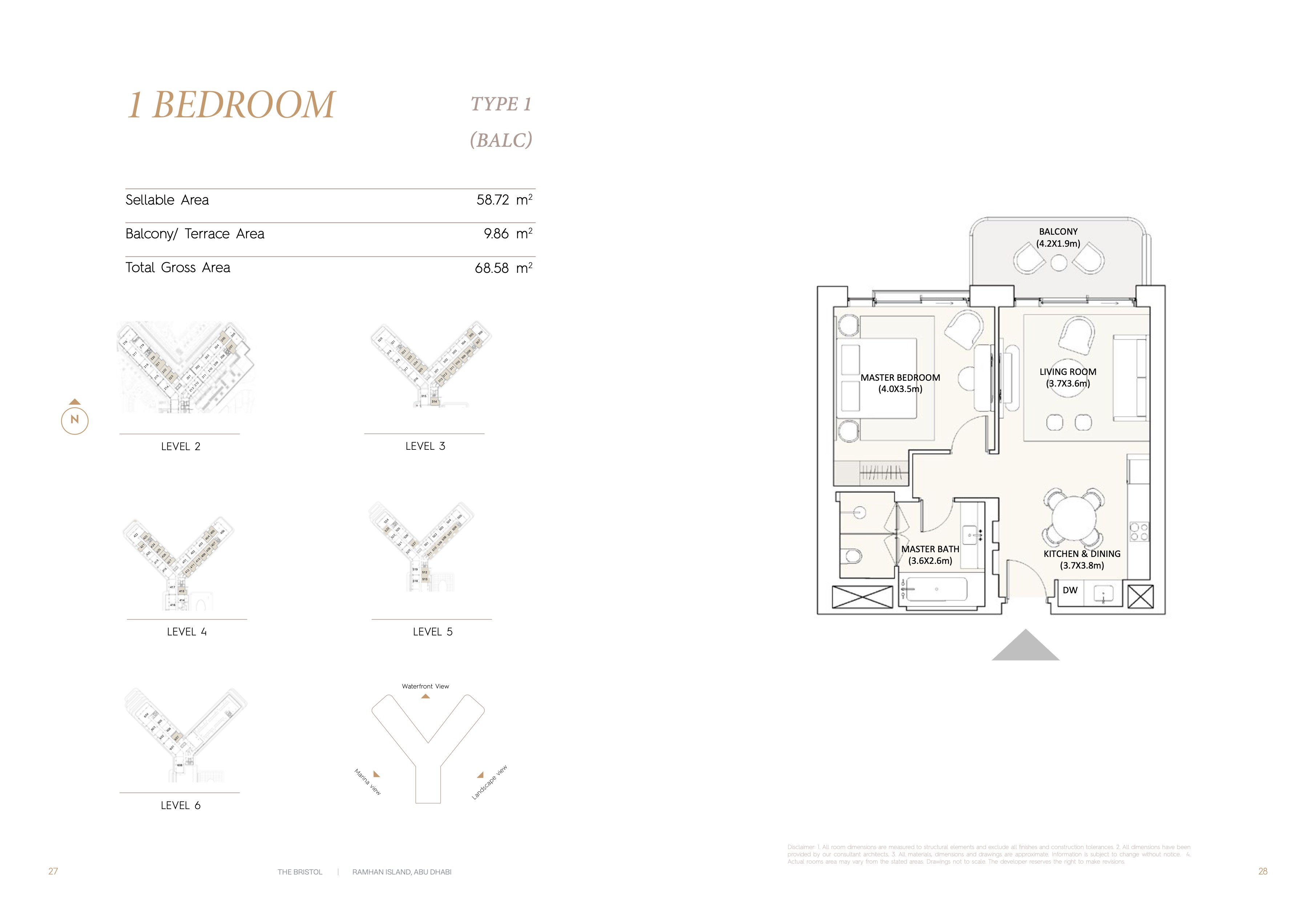 One Bedroom floor plan at The Bristol Hotel & Residences, Ramhan Island