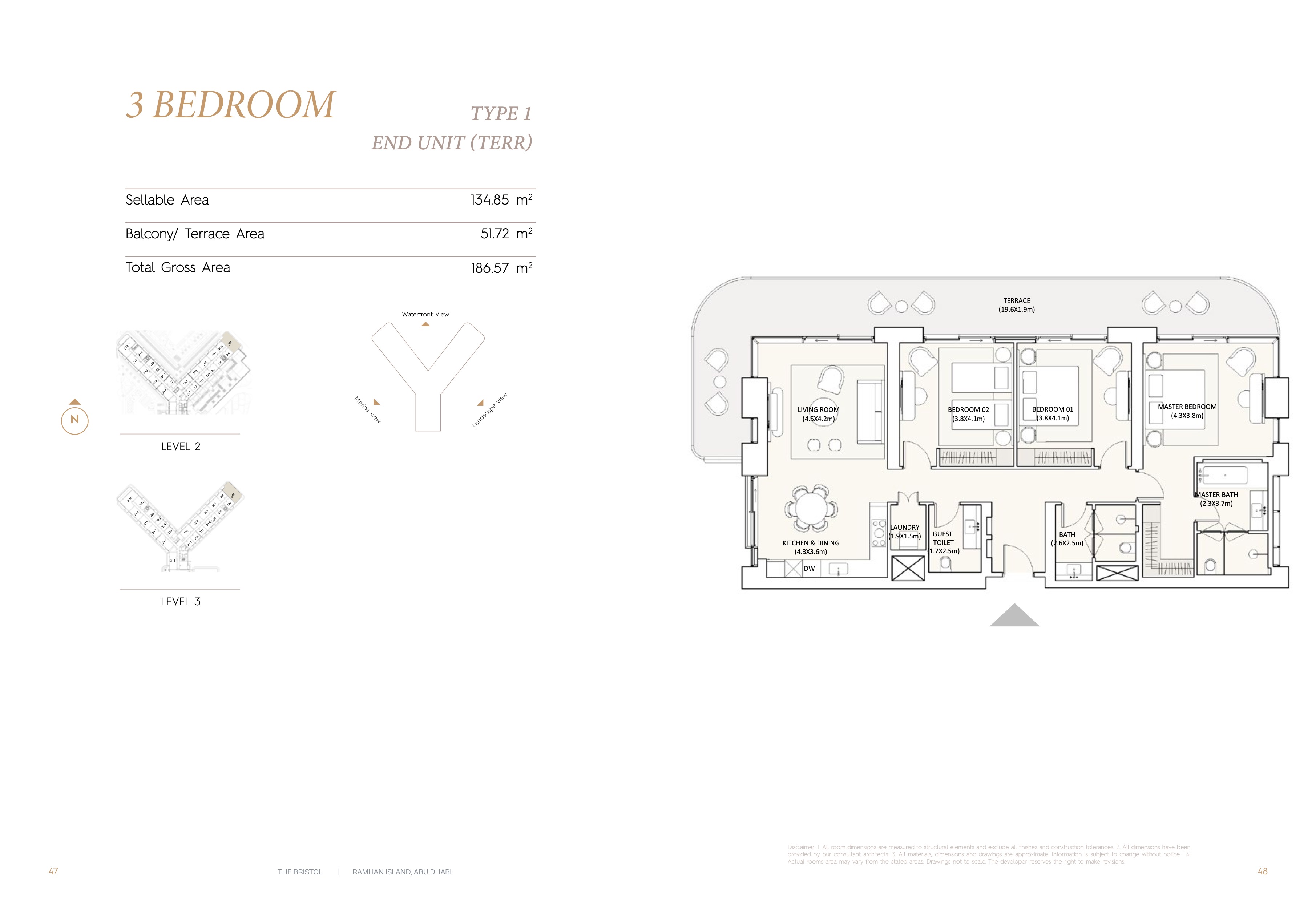Three Bedroom floor plan at The Bristol Hotel & Residences, Ramhan Island